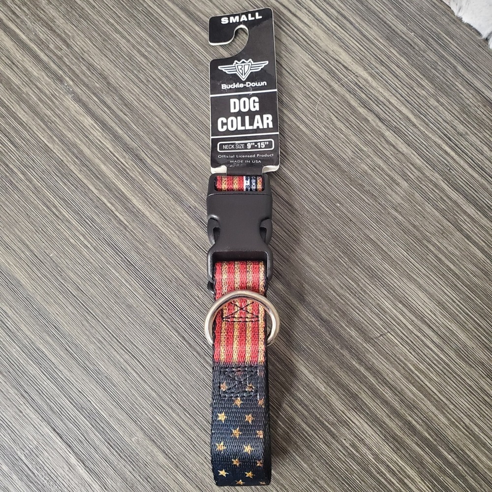 NEW Buckle-Down Plastic Clip Dog Collar -Vintage U.S. Flag -‎ Small SM 1" Wide